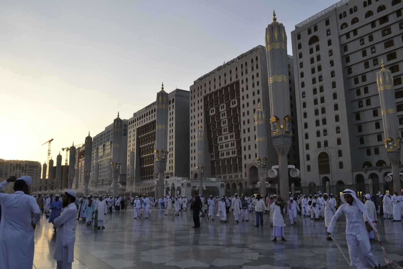 Hotels and accommodation buildings surrounding Masjid an-Nabawi in Madinah, Saudi Arabia