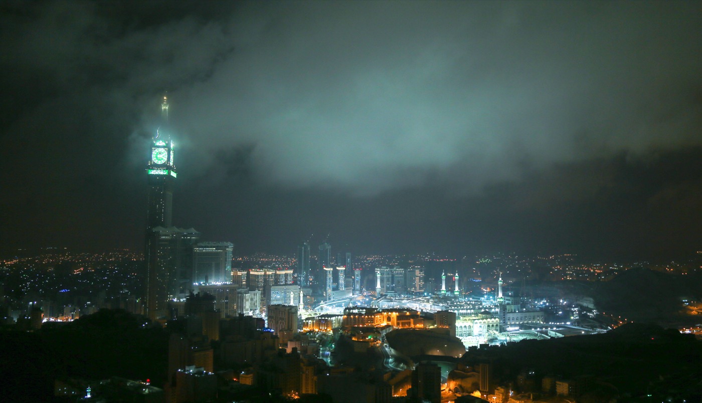 Abraj Al-Bait clock tower and hotel complex rising above Masjid al-Haram in Makkah, Saudi Arabia